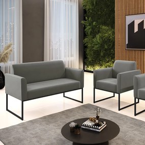 Sofá Namoradeira com Poltrona Base Industrial Preto Marisa Suede D03 - D'Rossi - Grafite