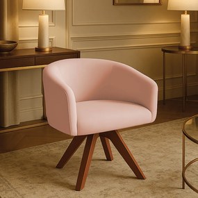 Poltrona Sala Base Giratória Madeira Arielle Veludo Rosê D03 - D'Rossi