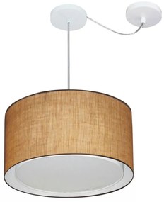 Lustre Pendente Cilíndrico Com Desvio Md-4310 Cúpula em Tecido 40x25cm Palha - Bivolt