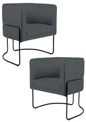 Kit 2 Poltronas Decorativas Base Aço Betina C-03 Sintético Cinza - Dom