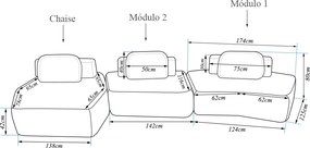 Sofá Ilha Sala de Estar 2 Módulos e Chaise Dakota Encosto Almofadas Soltas Bouclê Rústico Terracota/Cinza G33 - Gran Belo