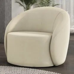 Poltrona Sala Decorativa Redonda 91cm Steve Suede Bege  I01  - Mpozena