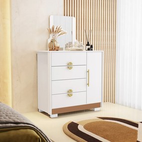 Cômoda Quarto 95cm com Espelho 1 Porta Kenia Flex Branco/Camarim V01 - D'Rossi