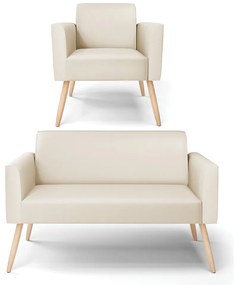 Sofá Namoradeira com Poltrona Pés Palito Natural Marisa Corino D03 - D'Rossi - Bege
