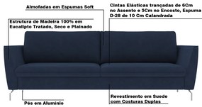 Sofá Decorativo Sala de Estar 190cm Olívia Suede Azul G52 - Gran Belo