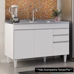 Balcão Gabinete 120cm 3 Portas 2 Gavetas Michigan Branco - Lumil