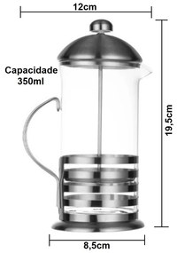 Cafeteira Francesa Prensa Cremeira Café de Inox e Vidro 350 Ml