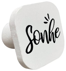 Gancho Suporte Decorativo de Madeira Sonhe Branco 6x6x5 cm - D'Rossi