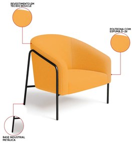 Poltrona Sala Industrial Alta Preto Stella Bouclê D03 - D'Rossi - Mostarda