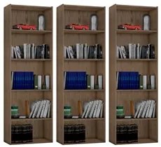 Kit 3 Estantes Livreiro 4 Prateleiras Luiza Castanho - AJL Móveis