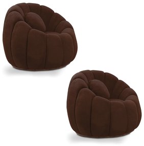 Poltrona Decorativa Orgânica para Sala Kit 2 Cloud Bouclê E03 - D'Rossi - Marrom