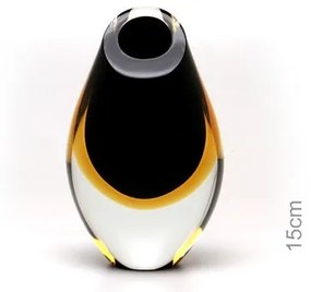Gota Mini Baixa Bicolor Preta com Âmbar Murano Cristais Cadoro