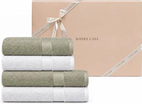 Jogo Banhão 4 Pçs Sortidas Literie 100% Algodão Allure c/ Caixa de Presente - Branco e Verde Branco e Verde