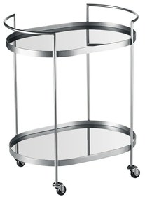 Carrinho Bar Sorelle Design Oval Tampos Bandeja com Espelho Estrutura Aço Carbono Pintura Epóxi com Rodízios