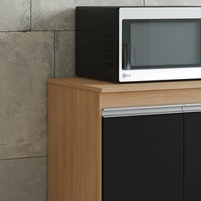 Balcão Cozinha com Tampo 100cm 3 Gavetas Leticia Amêndoa/Preto A01 - D'Rossi