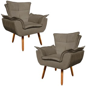 Kit 2 Poltronas Decorativas Pés Palito Charger Suede Nude G19 - Gran Belo
