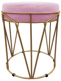 Puff Multiuso com Mesa Babu 2 em 1 Suede Base Dourado D'Rossi - Rosa Bebê