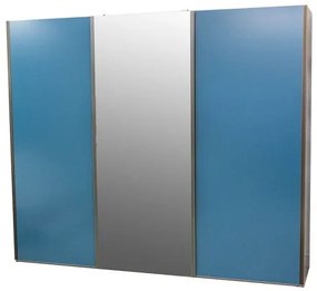 Roupeiro Veneto 3 Portas MDF cor Olmo e Azul com 1 Porta Espelhada 275 cm - 73029 Sun House