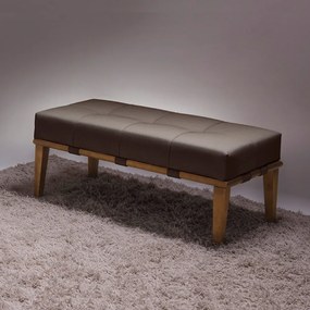 Puff Decorativo 100cm Martínez Linho Pés Madeira Marrom/Natural G62 - Gran Belo
