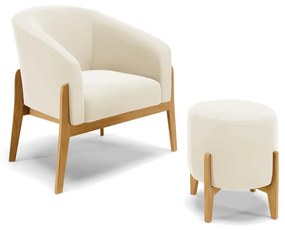 Poltrona com Puff Base de Madeira Stella Veludo D03 - D'Rossi - Bege