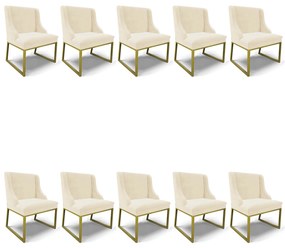 Cadeira Sala de Jantar Industrial Dourado kit 10 Liz Veludo D03 - D'Rossi - Bege