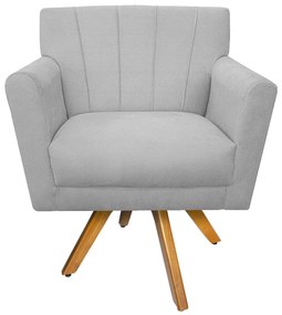 Poltrona Laura Base Giratória de Madeira Suede Branco - ADJ Decor