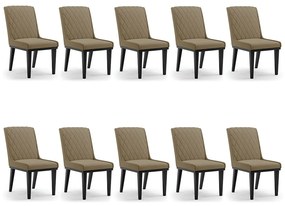 Cadeira Sala de Jantar Base Madeira Preto Kit 10 Sofia Suede D03 - D'Rossi - Marrom Rato