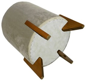 Puff Redondo Evo Peach em Veludo com Pés Escandinavo - Marfim - Pequeno 35cm