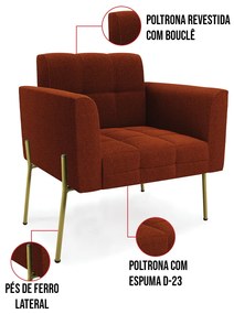 Poltrona Sala de Estar Pé de Ferro Dourado Elisa Bouclê D03 - D'Rossi - Terra