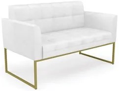 Sofá Namoradeira Base Industrial Dourado Ana Sintético PU Branco - Ibi