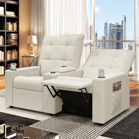 Poltrona do Papai Reclinável Sala de Cinema Movie 2 Lugares Manual Baú USB Veludo Bege G23