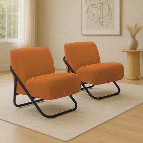 Poltrona Sala Estar Industrial Preto Kit 2 Martina Bouclê Caramelo K01 - D'Rossi