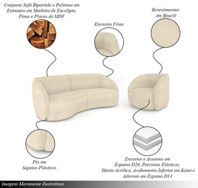 Conjunto Sofá Sala de Estar Bipartido 240cm e 2 Poltronas Clarke Bouclê Bege G45 - Gran Belo