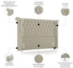 Cabeceira Cama Box Casal Queen 160cm Dust Z37 Veludo Bege - Mpozenato