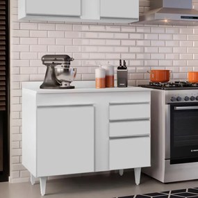 Balcão de Cozinha Lavanderia com Tampo 02 Gavetas Bia 100 cm L06 - D'Rossi - Branco