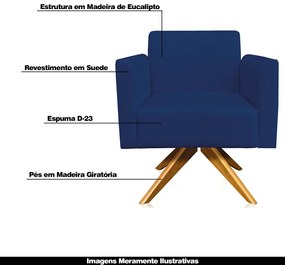 Kit 02 Poltronas Decorativas Isabella Base Giratória Madeira Suede Azul Marinho G19 - Gran Belo