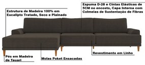 Sofá com Chaise Esquerda 384cm Índico Linho Marrom G52 - Gran Belo