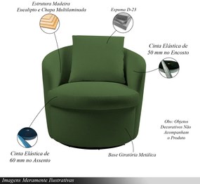 Poltrona Base Giratória Sala de Estar Portofino Linho Rústico Verde Musgo G92 - Gran Belo