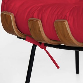 Puff Decorativo Sala de Estar Costela Rib Suede Vermelho