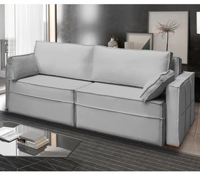 Sofá Cama Ferrari Retrátil e Reclinável 2,15m Veludo Cinza