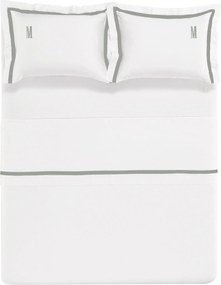 Jogo de Cama Trussardi Cetim 300 Fios Vercelli Branco e Pistacchio - Queen  Queen