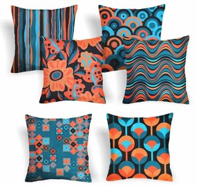 Capa de Almofada Suede Suprema em Tons Azul e Laranja - ASM-0125 - 45x45cm