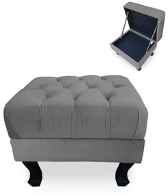 Puff Baú Decorativo Capitonê Luis XV 50x40cm Suede Cinza - Sheep Estofados - Cinza