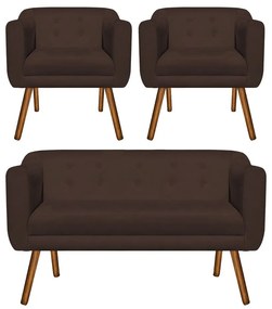 KIT 01 NAMORADEIRA E 02 POLTRONAS JULIA  - Marrom