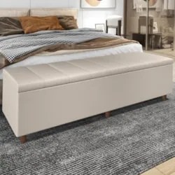 Recamier Baú Estofado Casal 140cm Horus Sintético Bege Z04 - Mpozenato