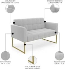 Namoradeira e 2 Poltronas Industrial Dourado Ana Bouclé Cinza - Ibiza