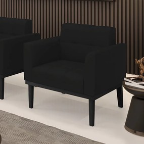 Poltrona Decorativa Karen Pés Fixo em Madeira Preto Linho Preto G19 - Gran Belo