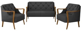Conjunto Decorativo 2 Poltronas e 1 Namoradeira 2 Lugares Hand PU Preto G45 - Gran Belo