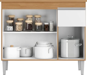 Balcão Cozinha com Tampo 100cm 3 Portas Taylla A01 - D'Rossi - Amendoa e Branco