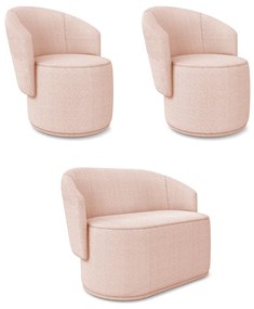 Namoradeira e 2 Poltronas Orgânica para Sala Malu Bouclê M11 - D'Rossi - Rose